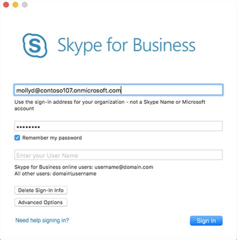 Skype for business sign in